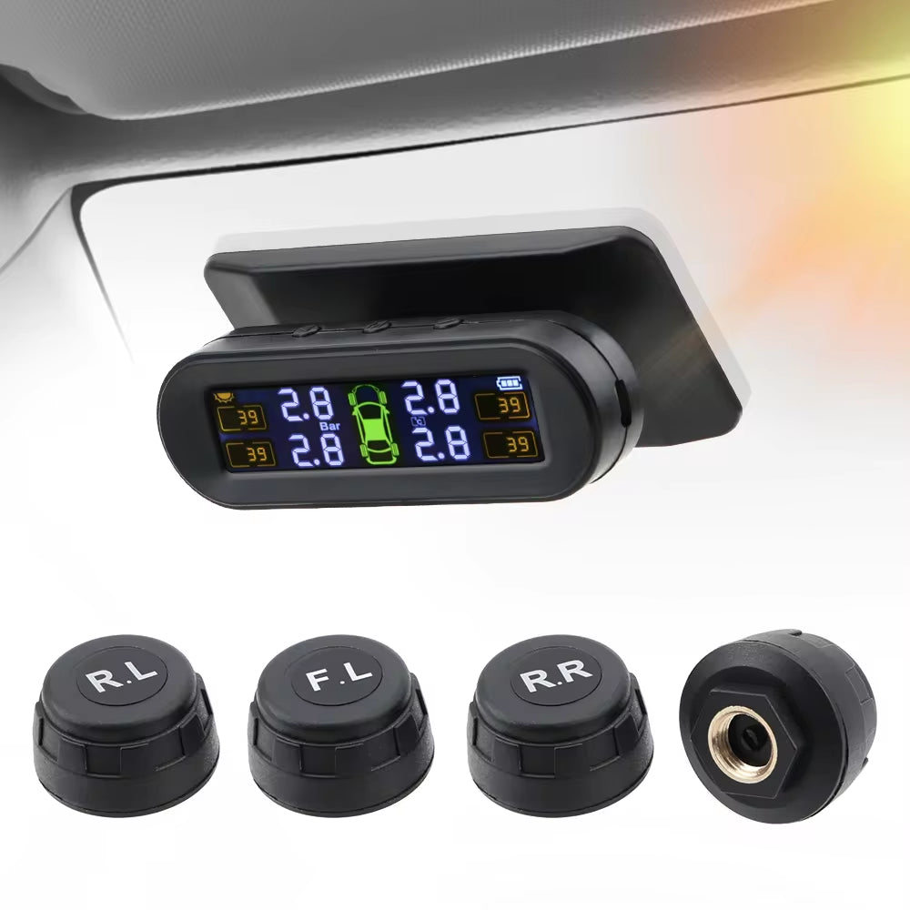 Tire Pressure Monitoring System Temperature Warning Fuel save with 4 External Sensors Solar TPMS Car Tyre Pressure Monitor