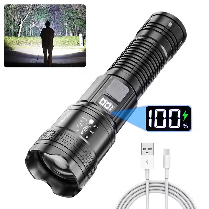 100000 Lumens Super Bright Long Range LED Flashlight Tactical Flashlight Outdoor Waterproof Flashlight Camping Lantern Torch