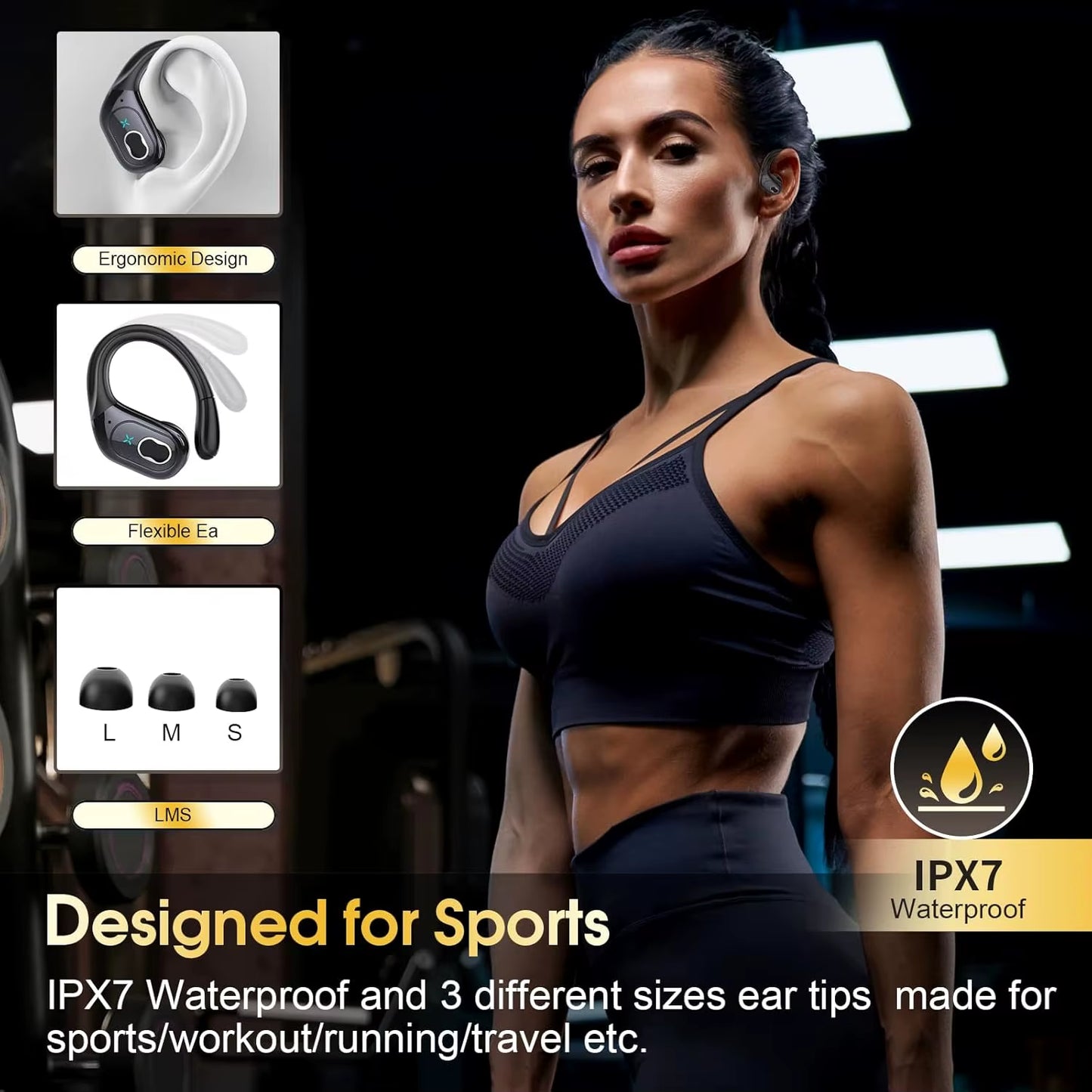 TWS Sports Earbuds Bluetooth 5.4 HIFI Bass Wireless Headphones LED Touch Hands-Free Earphone Noise Cancelling Waterproof Headset