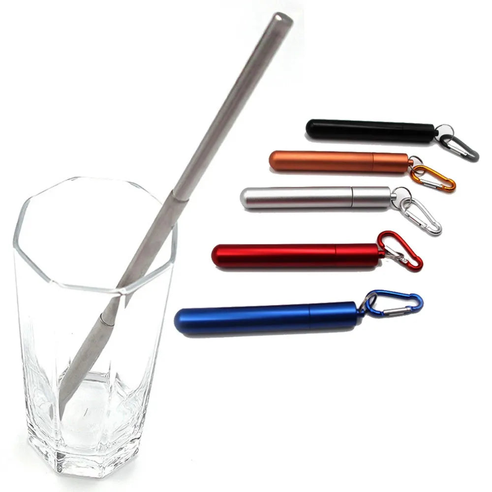 Reusable Telescopic Straw 304 Stainless Steel Metal Straw with Cleaning Brush Portable Drinking Straw Set for Travel with Case