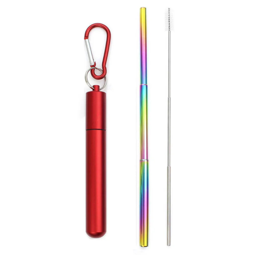 Reusable Telescopic Straw 304 Stainless Steel Metal Straw with Cleaning Brush Portable Drinking Straw Set for Travel with Case