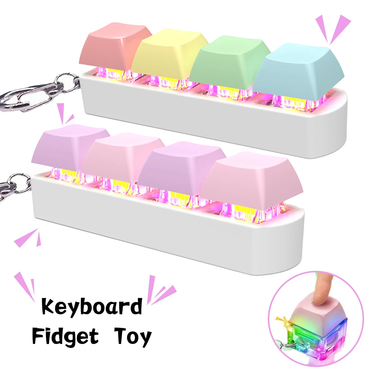 LED Keyboard Key Toy Stress Relief DIY Fidget Button Keycap Fidget Keychain Keyboard Keychain Toys Finger Keyboard Caps Toy Gift