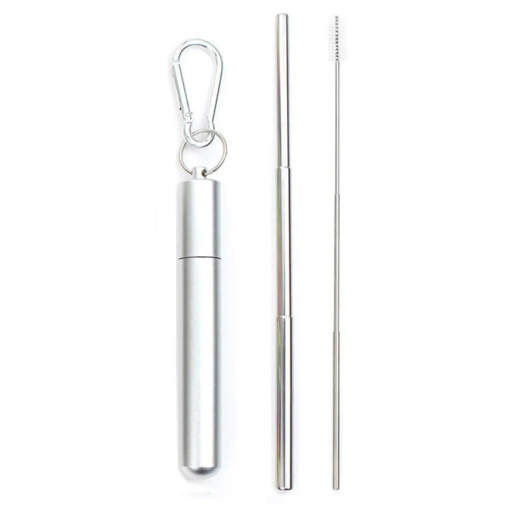 Reusable Telescopic Straw 304 Stainless Steel Metal Straw with Cleaning Brush Portable Drinking Straw Set for Travel with Case