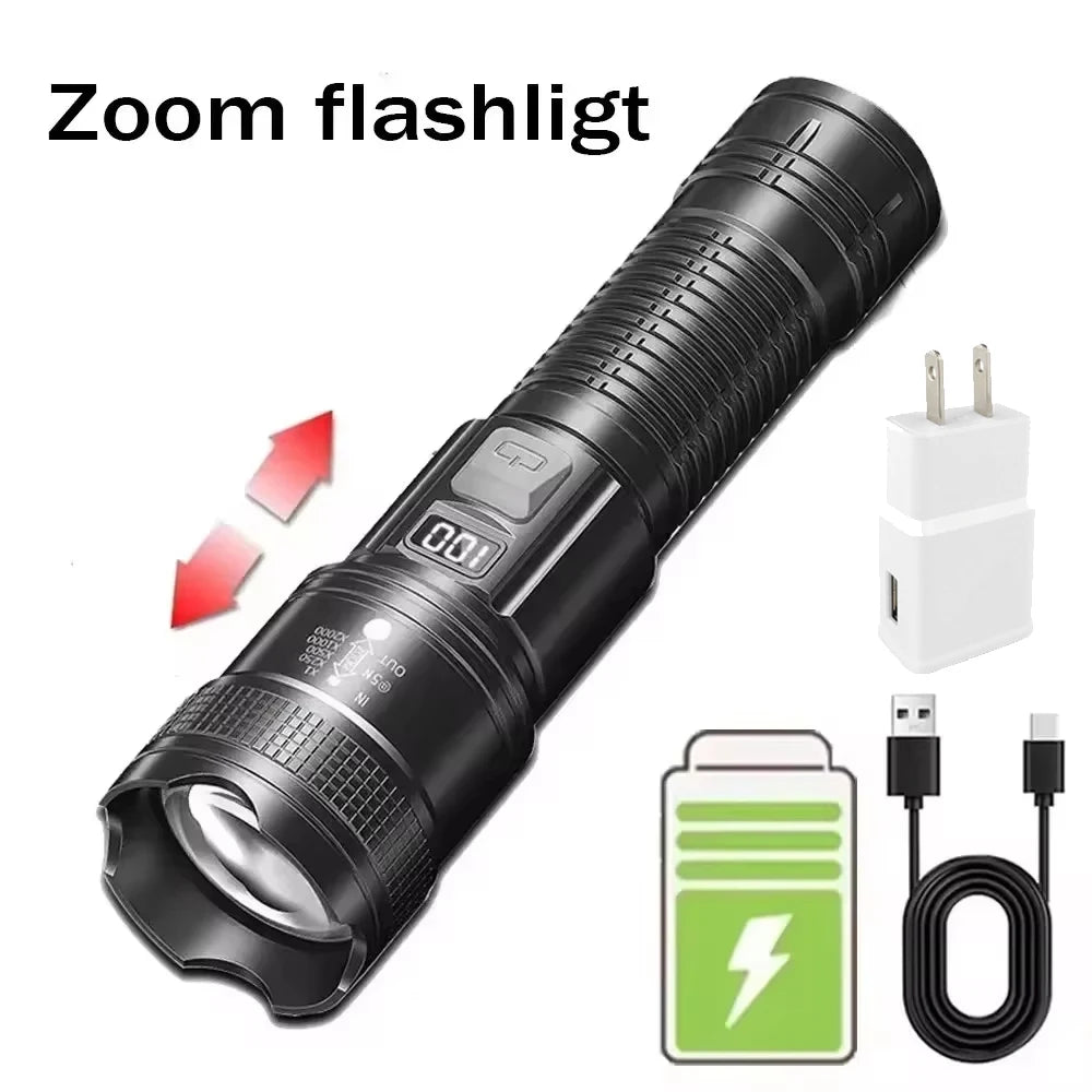 100000 Lumens Super Bright Long Range LED Flashlight Tactical Flashlight Outdoor Waterproof Flashlight Camping Lantern Torch