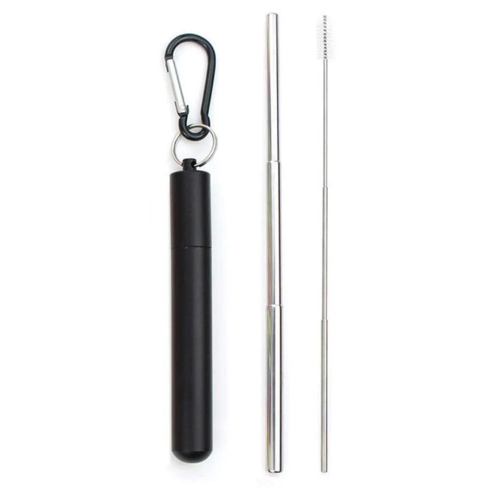 Reusable Telescopic Straw 304 Stainless Steel Metal Straw with Cleaning Brush Portable Drinking Straw Set for Travel with Case