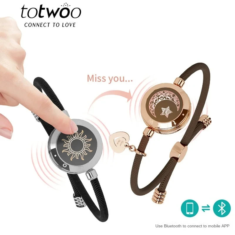 TOTWOO Long Distance Touch Bracelets for Couples ,Light Up&Vibration Relationship Gifts for Lovers Smart Jewelry Love Bracelets