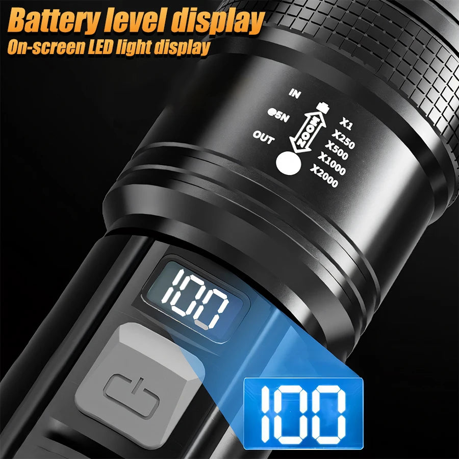 100000 Lumens Super Bright Long Range LED Flashlight Tactical Flashlight Outdoor Waterproof Flashlight Camping Lantern Torch