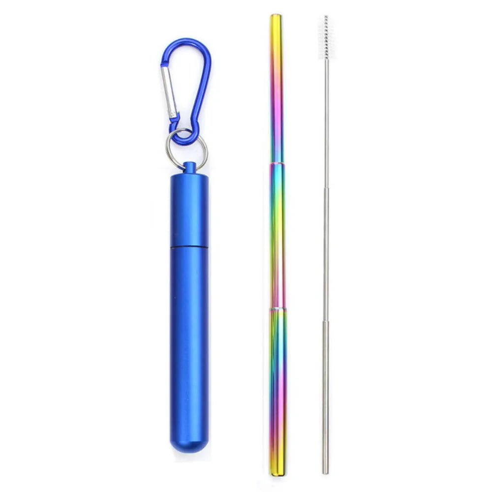 Reusable Telescopic Straw 304 Stainless Steel Metal Straw with Cleaning Brush Portable Drinking Straw Set for Travel with Case