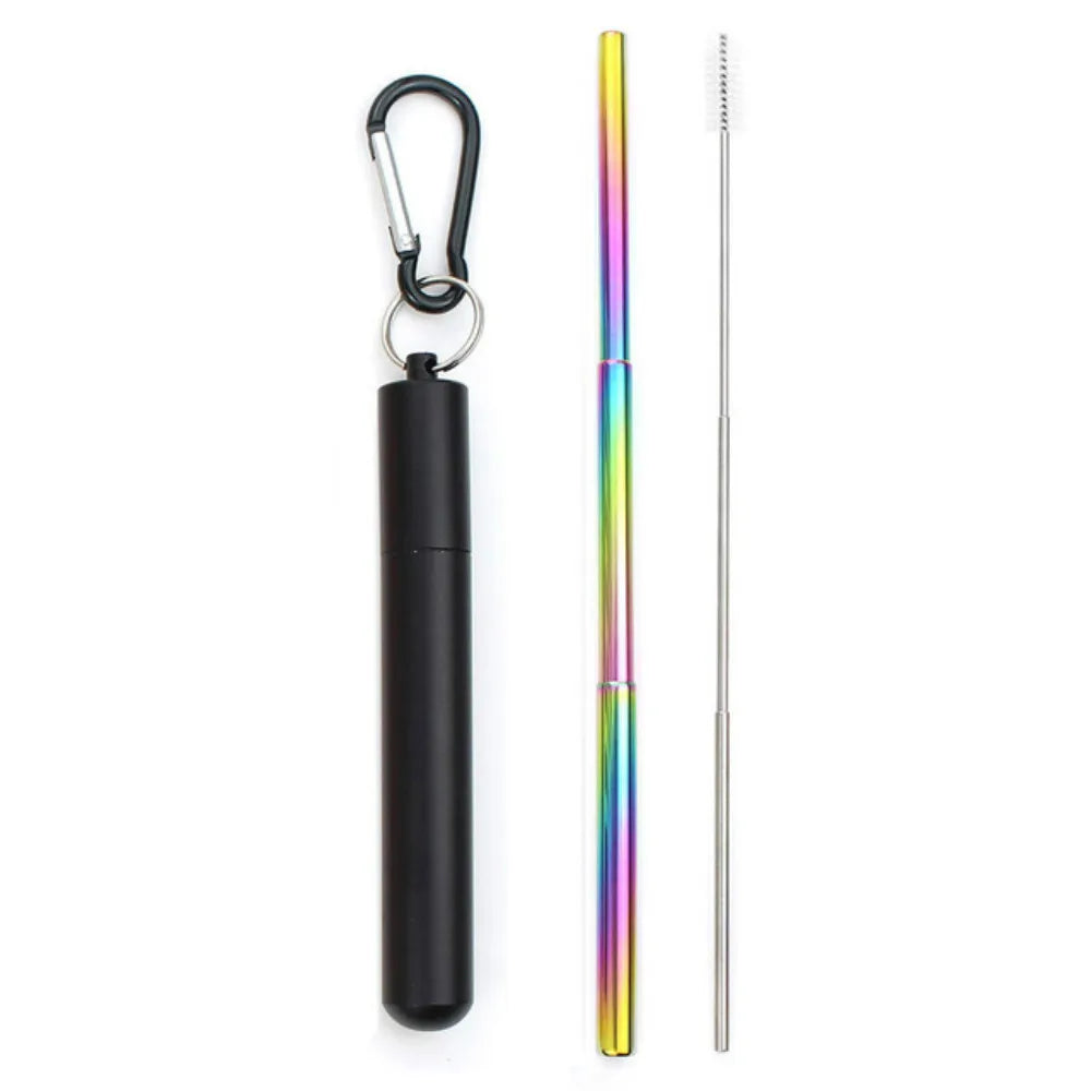 Reusable Telescopic Straw 304 Stainless Steel Metal Straw with Cleaning Brush Portable Drinking Straw Set for Travel with Case