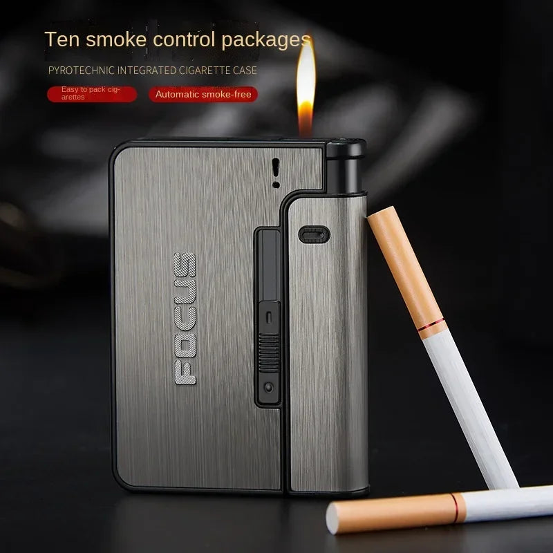 Portable Automatic Cigarette Case Metal Cigarette Boxes 10PCS Cigarette Holder Case Not Lighter Gadget for Men Christmas Gifts