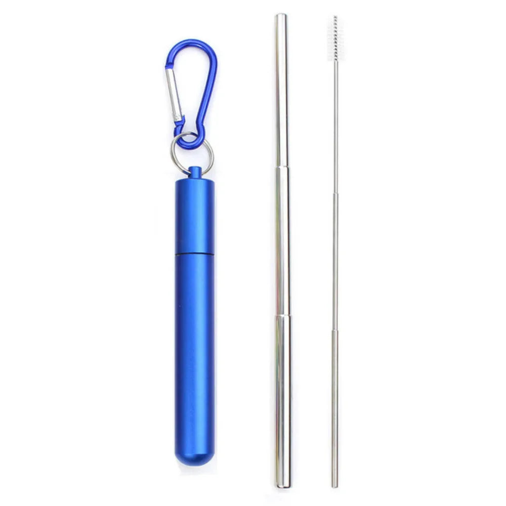 Reusable Telescopic Straw 304 Stainless Steel Metal Straw with Cleaning Brush Portable Drinking Straw Set for Travel with Case