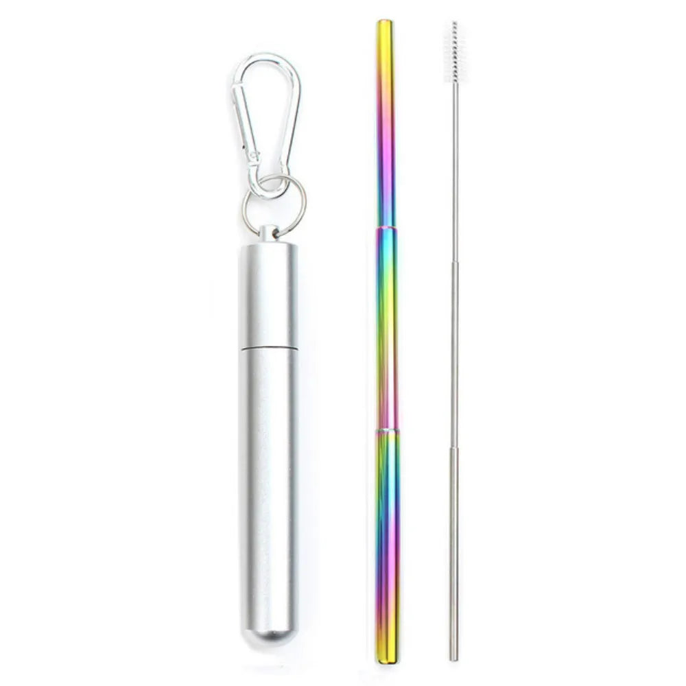 Reusable Telescopic Straw 304 Stainless Steel Metal Straw with Cleaning Brush Portable Drinking Straw Set for Travel with Case