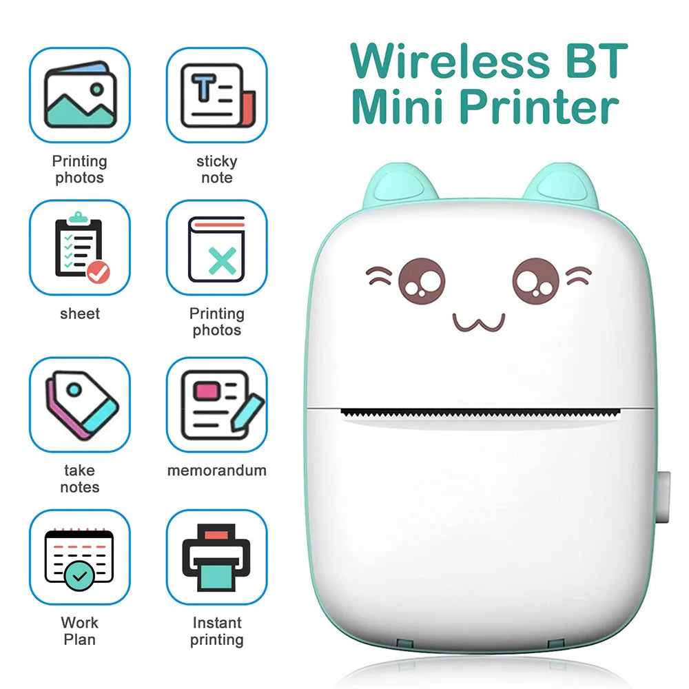 Mini Printer Portable Sticker Printer Mini Thermal Printer Compatible for Journal, Memo, Photo, Print Pod Gifts for Girls Kids