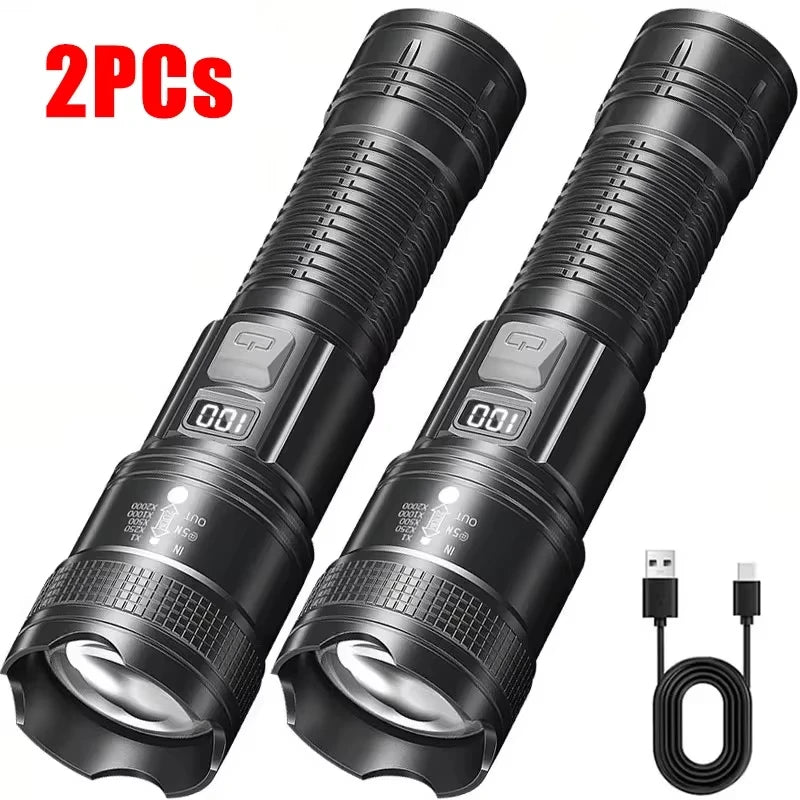 100000 Lumens Super Bright Long Range LED Flashlight Tactical Flashlight Outdoor Waterproof Flashlight Camping Lantern Torch