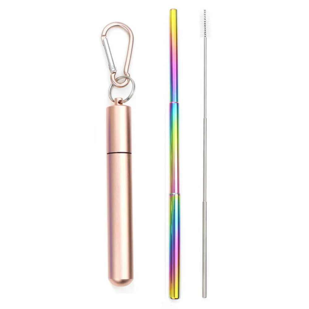 Reusable Telescopic Straw 304 Stainless Steel Metal Straw with Cleaning Brush Portable Drinking Straw Set for Travel with Case