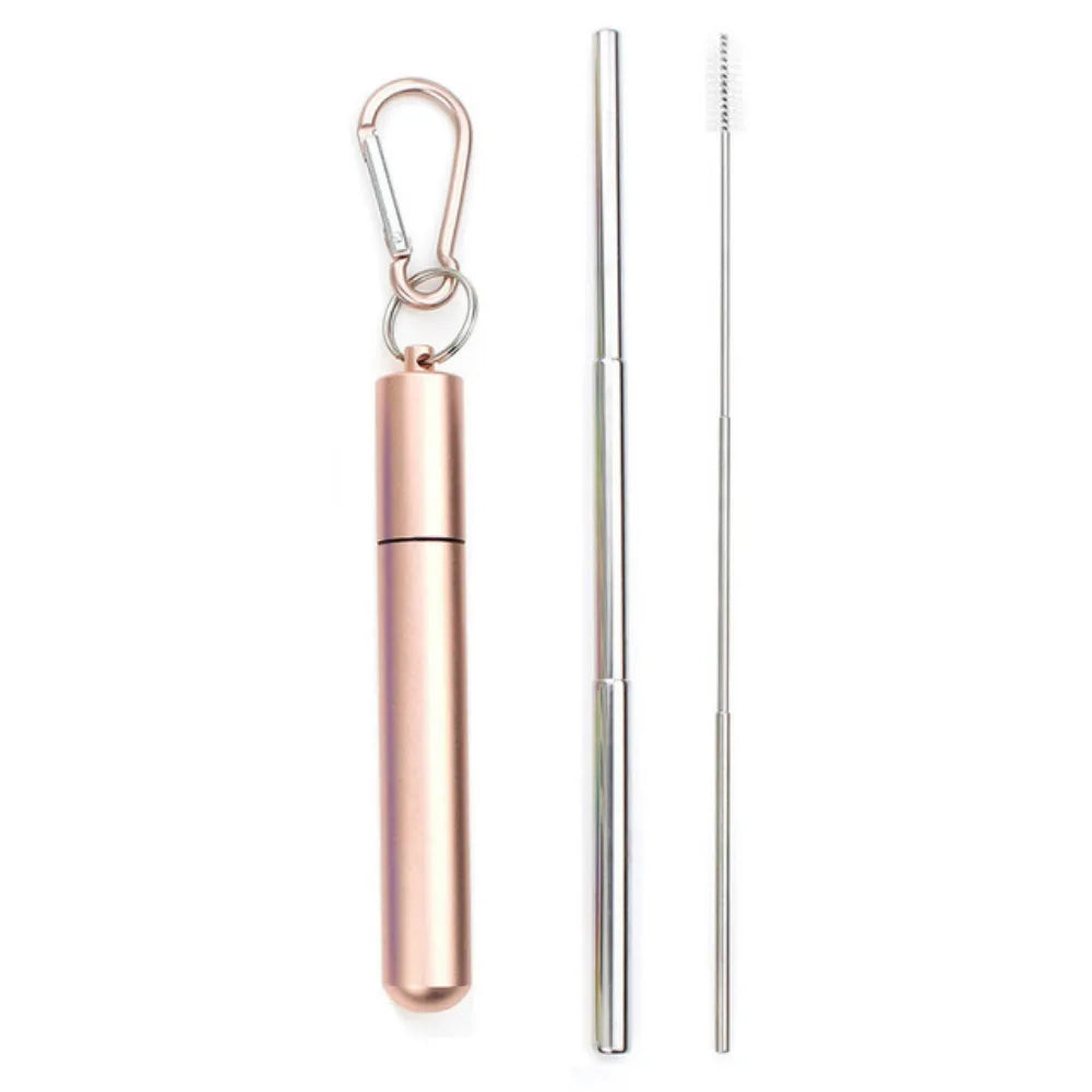 Reusable Telescopic Straw 304 Stainless Steel Metal Straw with Cleaning Brush Portable Drinking Straw Set for Travel with Case