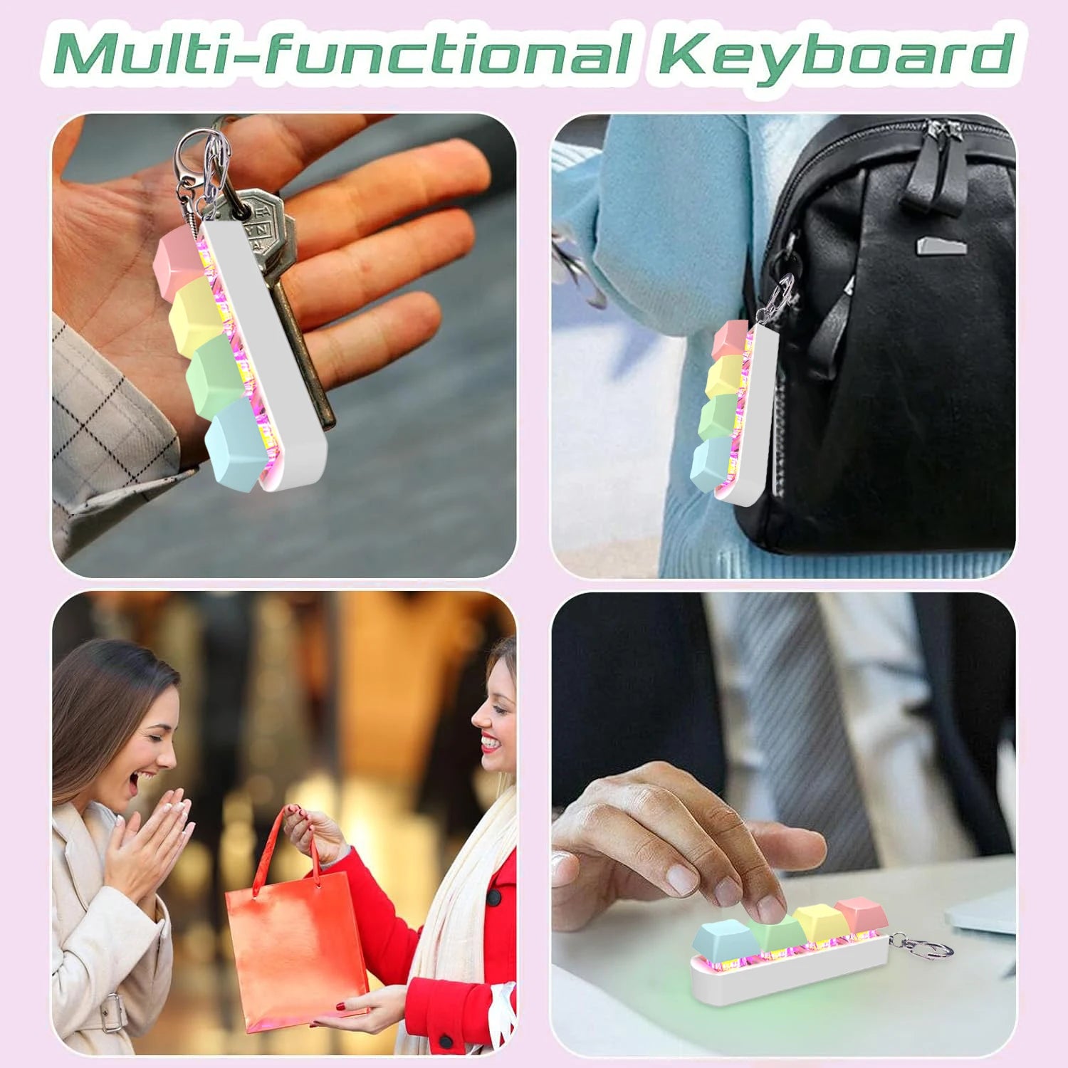 LED Keyboard Key Toy Stress Relief DIY Fidget Button Keycap Fidget Keychain Keyboard Keychain Toys Finger Keyboard Caps Toy Gift