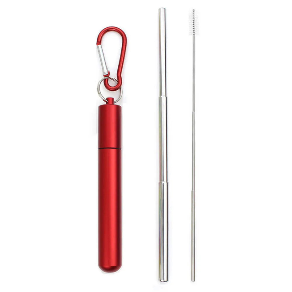 Reusable Telescopic Straw 304 Stainless Steel Metal Straw with Cleaning Brush Portable Drinking Straw Set for Travel with Case