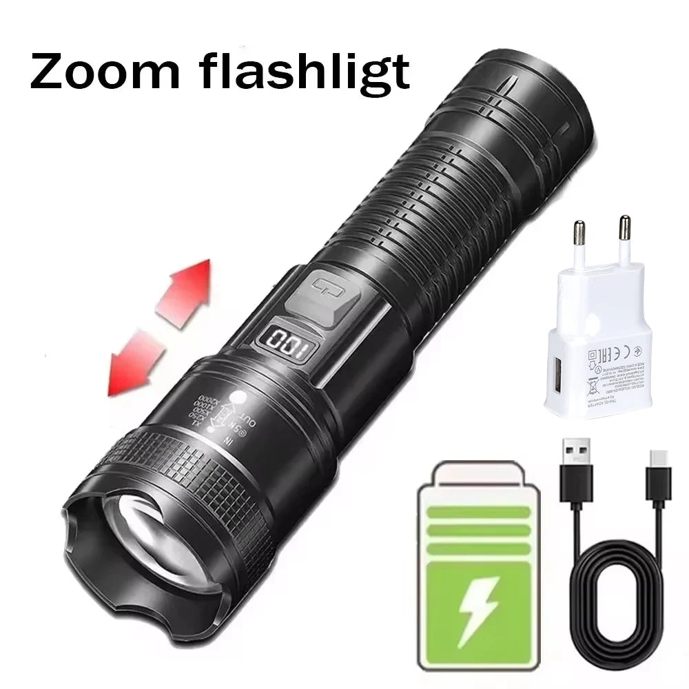 100000 Lumens Super Bright Long Range LED Flashlight Tactical Flashlight Outdoor Waterproof Flashlight Camping Lantern Torch