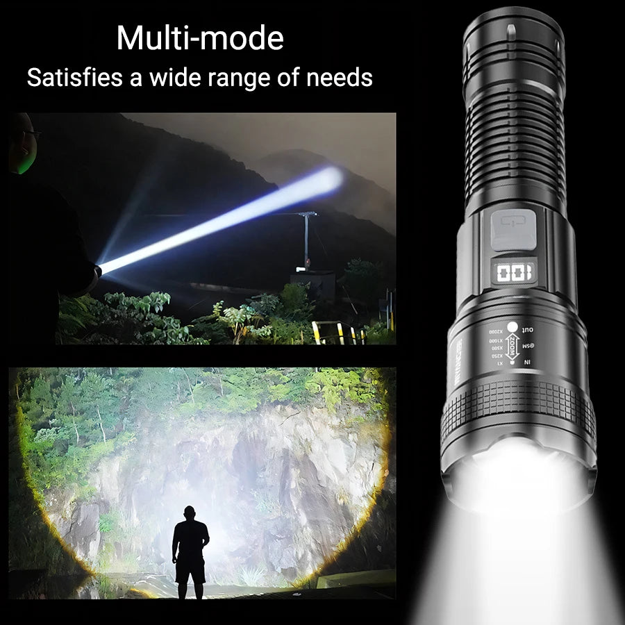 100000 Lumens Super Bright Long Range LED Flashlight Tactical Flashlight Outdoor Waterproof Flashlight Camping Lantern Torch