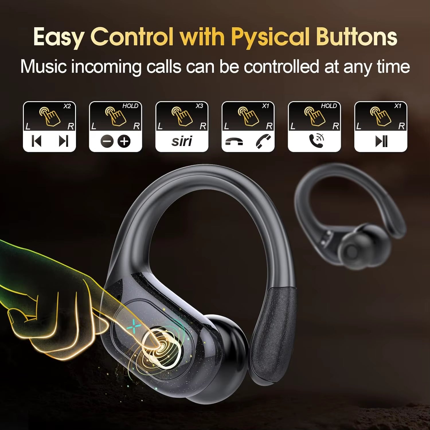 TWS Sports Earbuds Bluetooth 5.4 HIFI Bass Wireless Headphones LED Touch Hands-Free Earphone Noise Cancelling Waterproof Headset